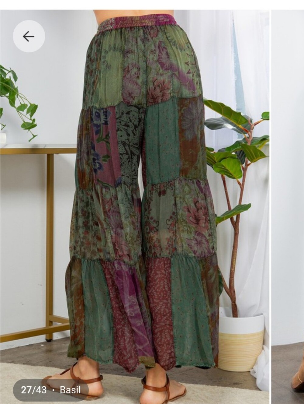 Young Threads Retro Revival Flared Boho Patchwork Pants – Basil - Picture 5 of 6